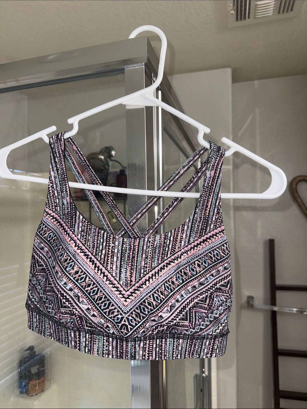 lululemon athletica Pink and Black Patterned Strappy Crop Top